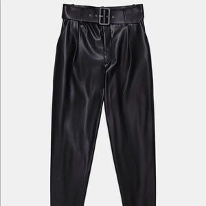 Zara pleated high waisted leather pants